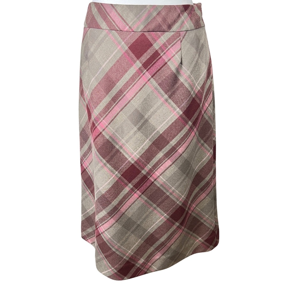 Pendleton Womens 6P Virgin Wool Plaid Midi Skirt Tan Burgundy Pink‎ USA Made 90s